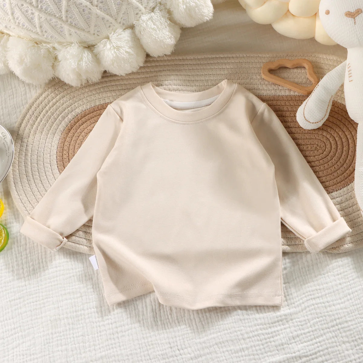 Kinder Langarm T-Shirt | Baumwolle, Einfarbig, Rundhals, Unisex, Frühling/Herbst, 90–150 cm