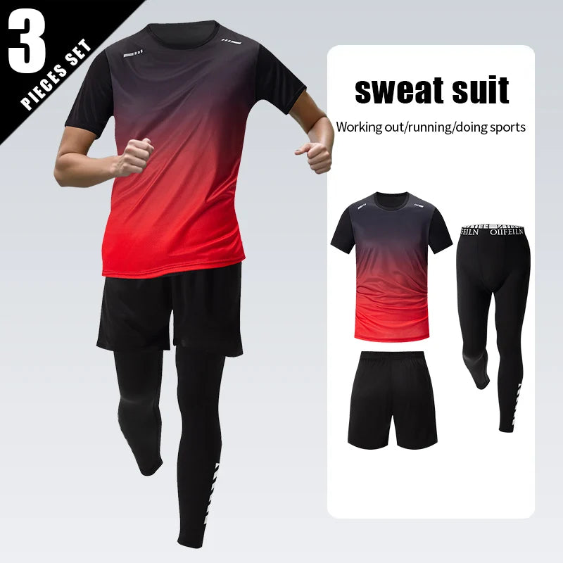 3-teiliges Herren Sportset – Kurzarm, Shorts & Hose | Farbverlauf, schnelltrocknend, UV-Schutz | S–XXL