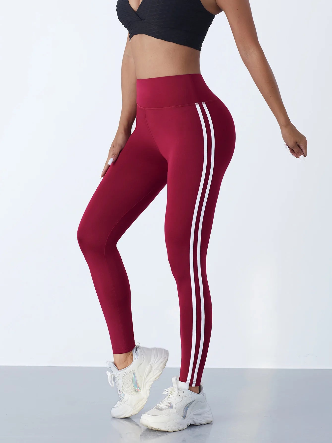 Damen Sport-Leggings | Hochbund, Seitenstreifen, 4-Way-Stretch