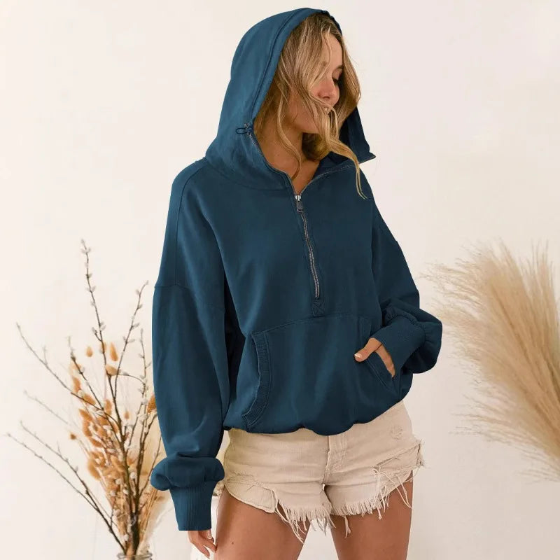 Damen Y2K Zip-Hoodie | Langarm, Loose Fit, Herbst/Winter