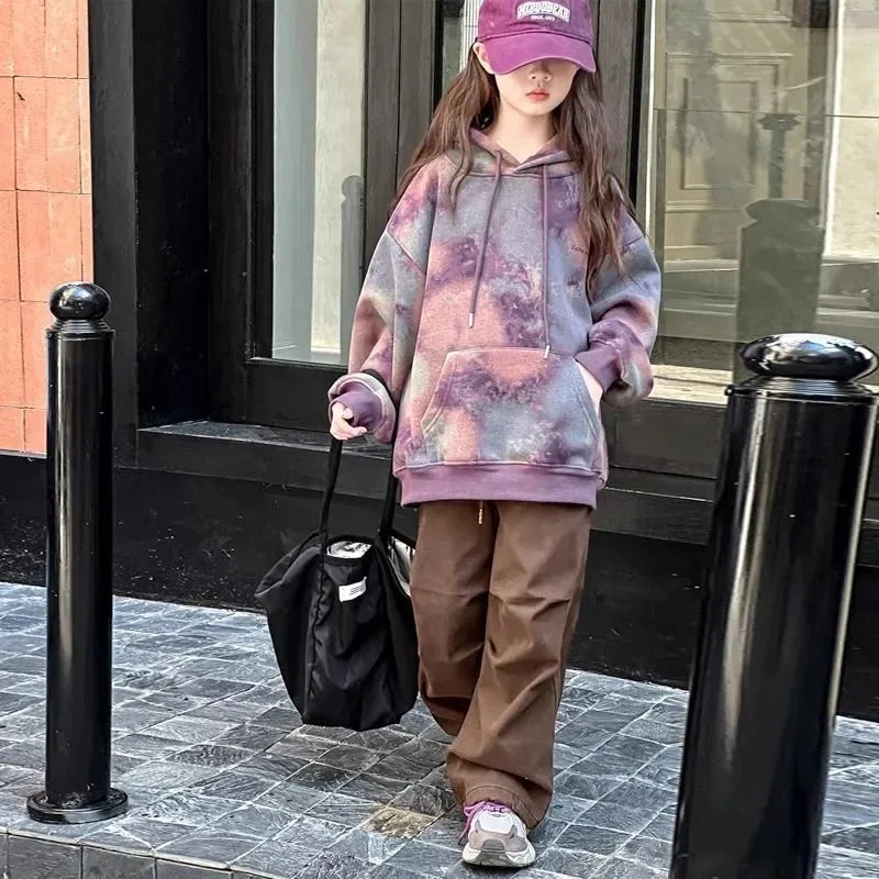 Mädchen Fleece-Hoodie | Batik, Warm, Pullover, Winter, 5–16 Jahre