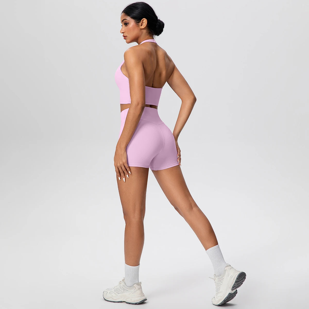 Damen Yoga-Set 2-teilig – High-Waist Shorts & Rückenfreier Neckholder-BH