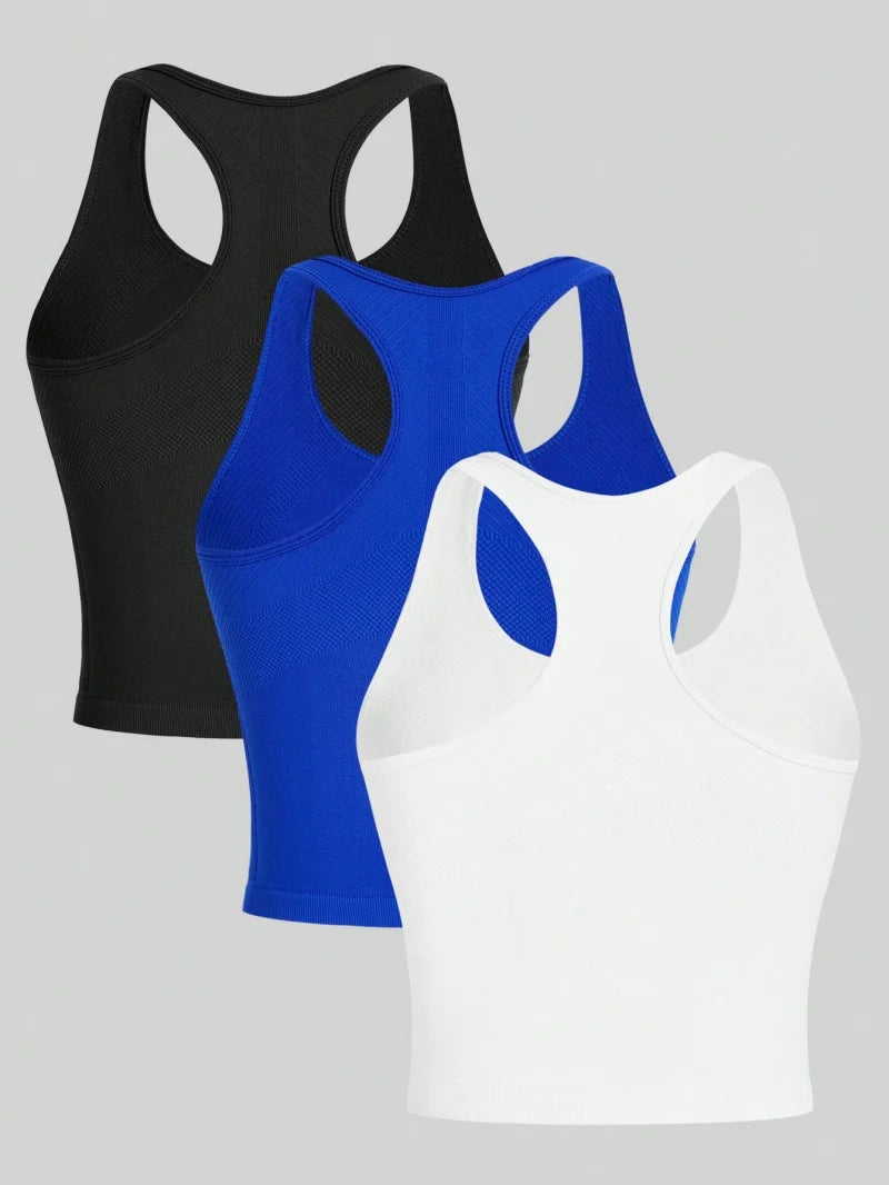 Damen 3-teiliges Yoga-Set – Nahtlos, Atmungsaktiv & Schnelltrocknend | Crop Top, Sport-BH & Leggings