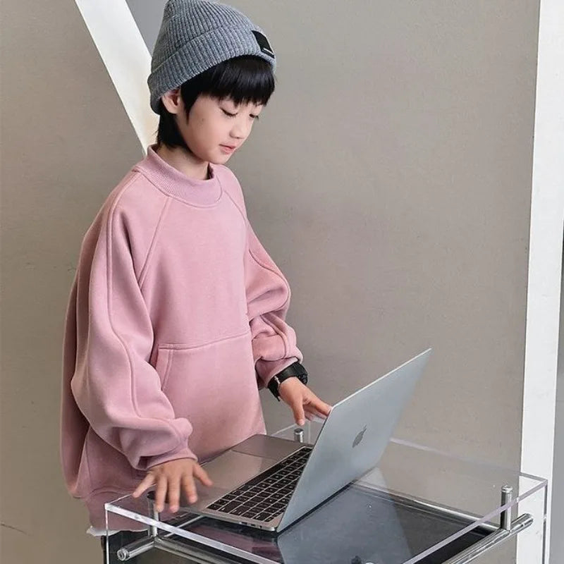 Jungen Fleece-Sweatshirt | Rundhals, Korean Style, Winter, 100–160 cm