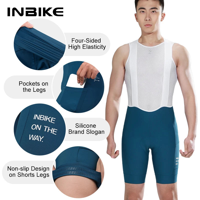 INBIKE Herren Fahrrad-Trägerhose – Gepolstert, atmungsaktiv, mit Taschen