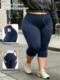 Damen Capri Leggings Plus Size – High Waist, Tummy Control, mit Taschen
