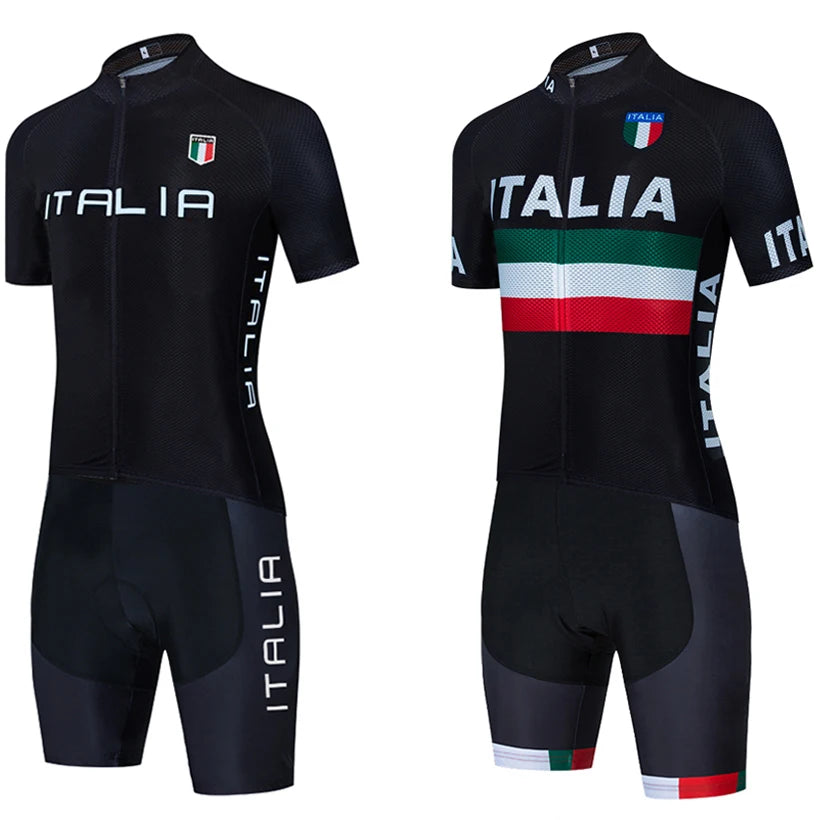 ITALIA Team Radtrikot Set 2025 – Schwarz | Kurzarm Trikot & Shorts mit Gel-Pad | Herren & Damen | Schnelltrocknend