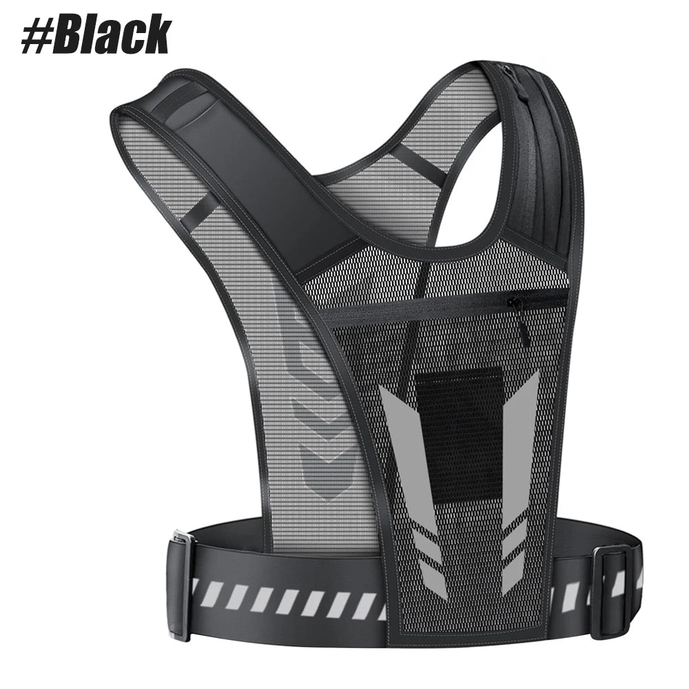 Reflektionsweste mit Handytasche & Schlüsselfach | Verstellbar für Damen & Herren – Laufen, Joggen, Gym